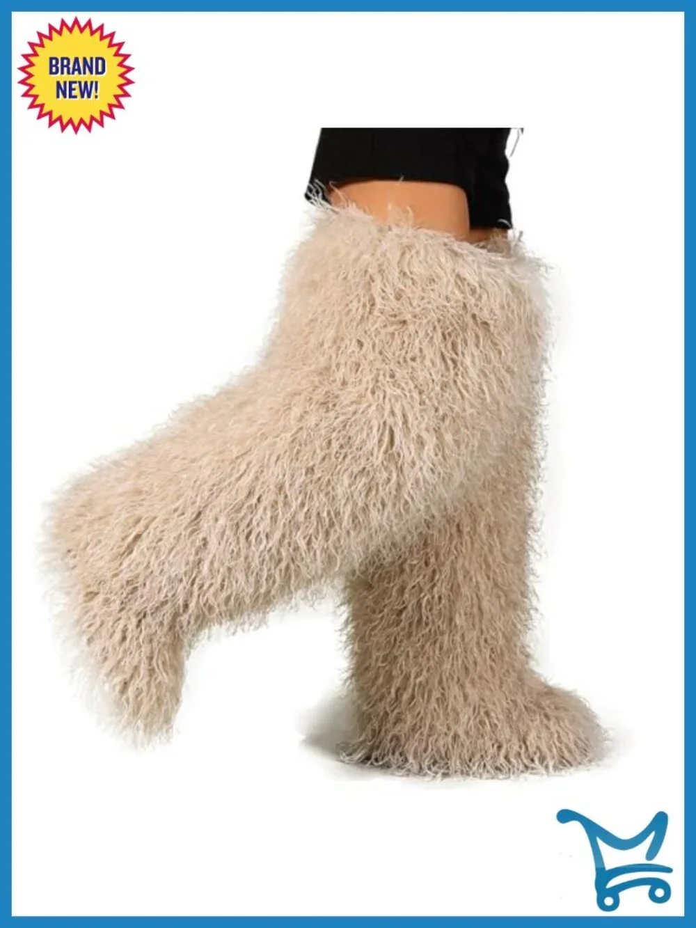 Faux Fur Over-the-Knee Boots Fluffy Shaggy Long Winter Boots